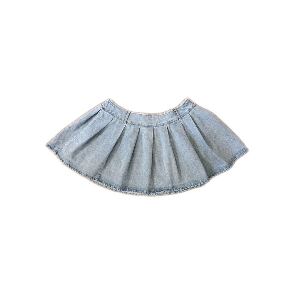 Social Collision Full Blue Jean Pleated Denim Mini Skirt Size L‎